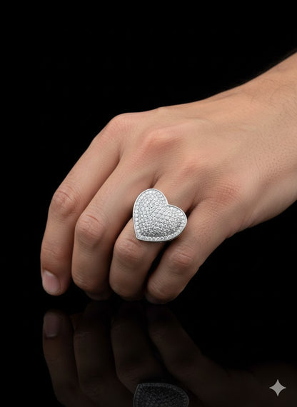 Moissanite Heart Ring For Men, Hip Hop Engagement Ring