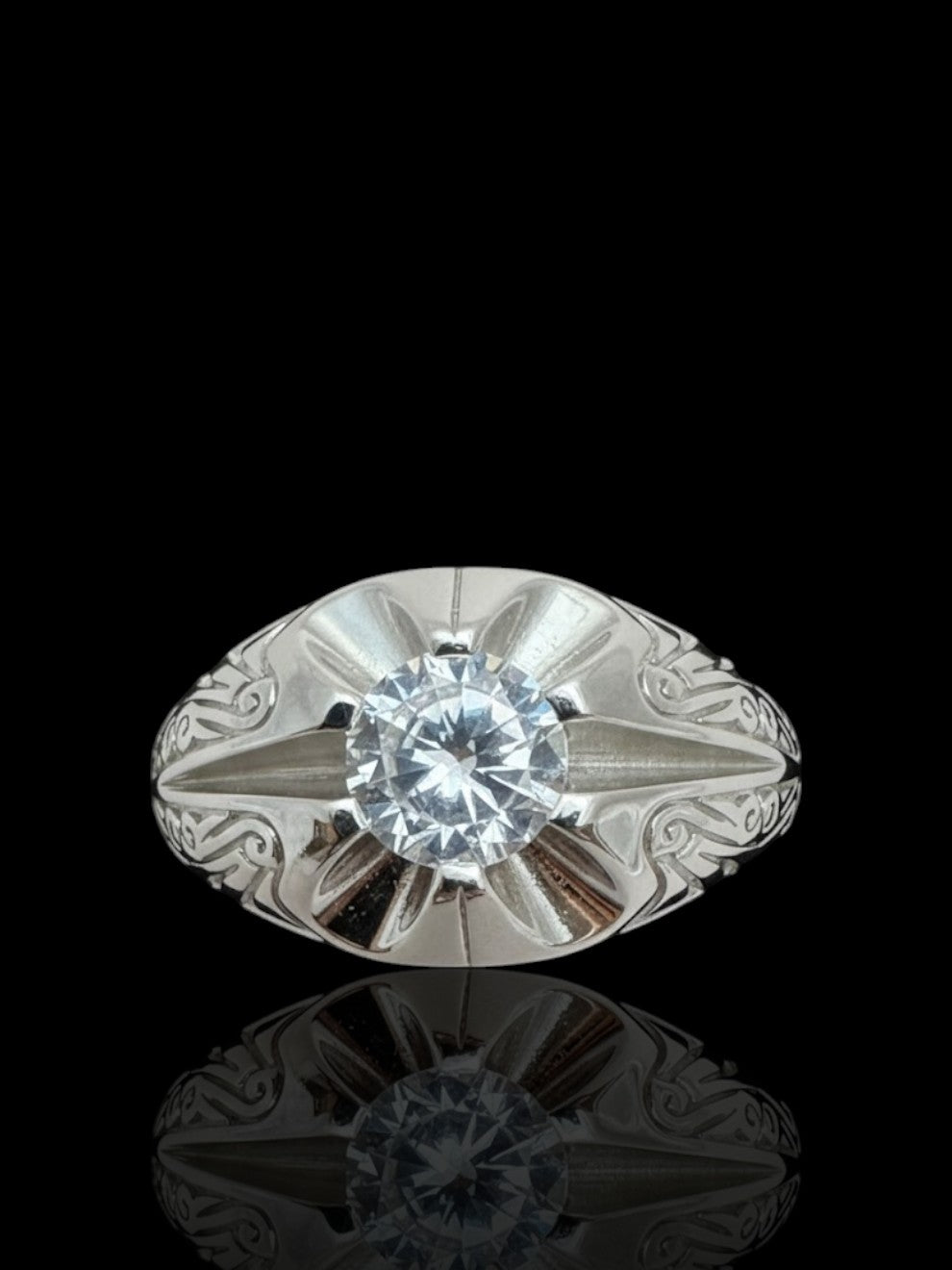 Men’s Silver Single Stone Cubic Zirconia Ring | 925 Sterling Silver Solitaire Men’s Ring