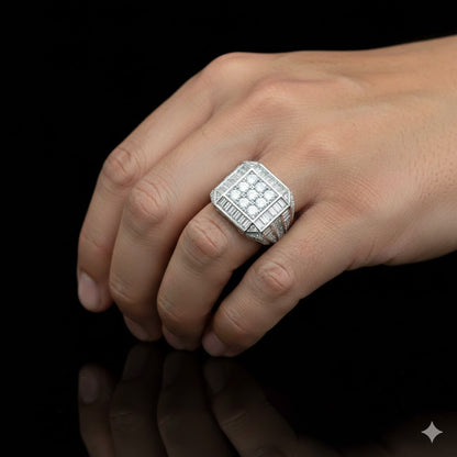 Men’s 925 Sterling Silver Iced Out Square Signet Ring