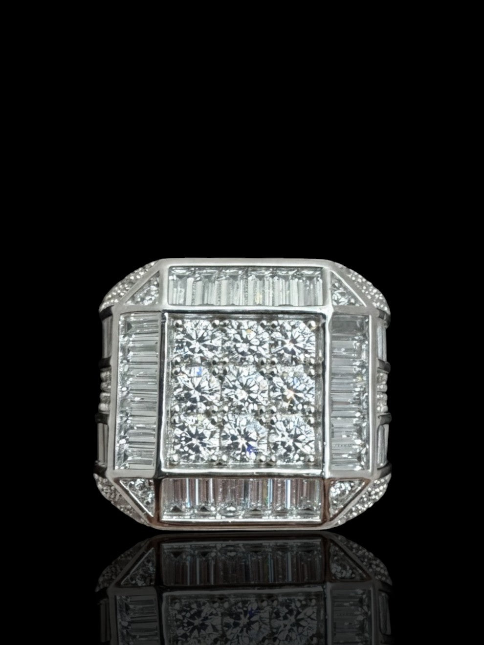 Men’s 925 Sterling Silver Iced Out Square Signet Ring