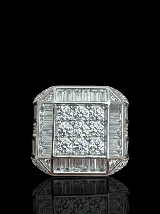 Men’s 925 Sterling Silver Iced Out Square Signet Ring