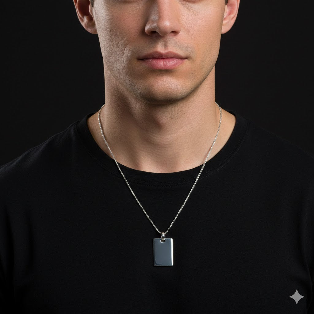 Personalized Sterling Silver Dog Tag Pendant – Free Engraving (24 x 16 mm)