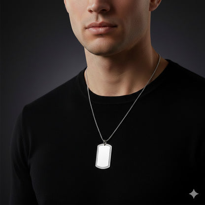 Sterling Silver Stone Dog Tag Pendant – Free Personalized Name or Symbol Engraving