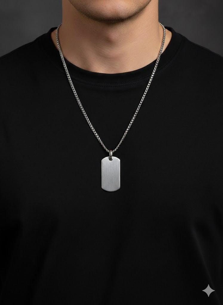 Sterling Silver Matte Dog Tag Pendant – Free Personalized Name or Symbol Engraving