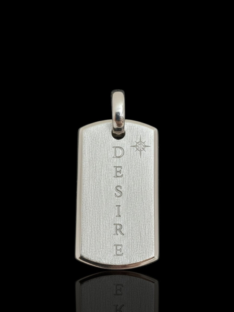 Sterling Silver Stone-Set Matte Dog Tag Pendant – Free Personalized Name or Symbol Engraving