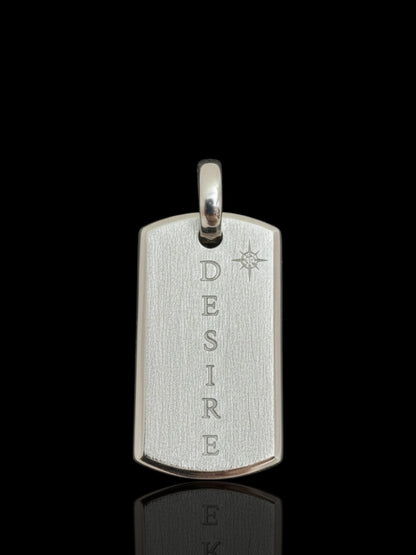 Sterling Silver Stone-Set Matte Dog Tag Pendant – Free Personalized Name or Symbol Engraving