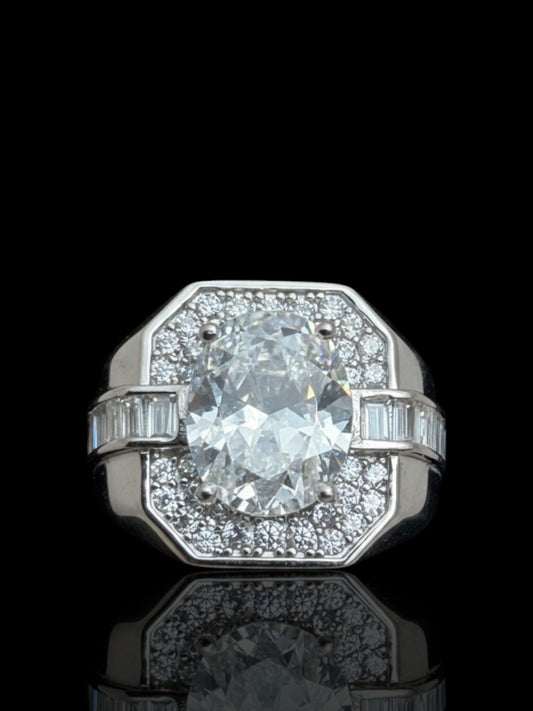 Sterling Silver Large Stone Set Rectangular Signet Ring – Cubic Zirconia Statement Ring