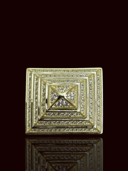 Men’s 925 Gold Sterling Silver Pyramid Ring – Bold Geometric Statement Jewelry