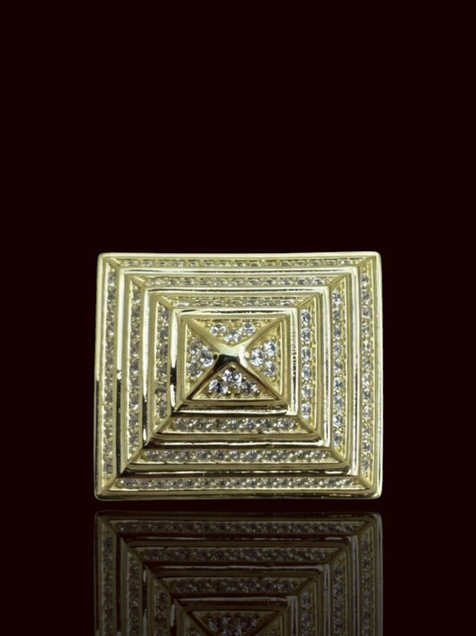Men’s 925 Gold Sterling Silver Pyramid Ring – Bold Geometric Statement Jewelry