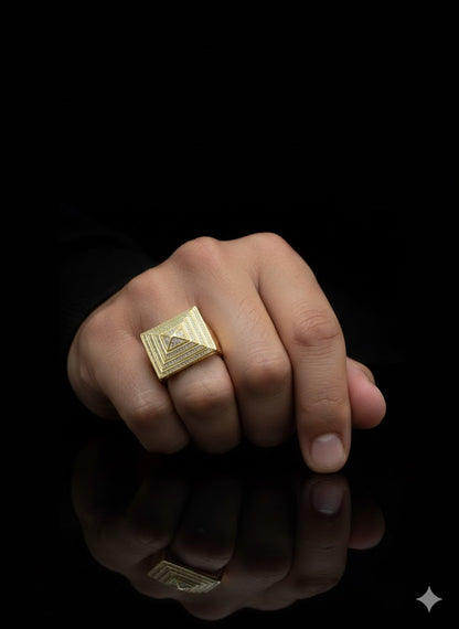 Men’s 925 Gold Sterling Silver Pyramid Ring – Bold Geometric Statement Jewelry