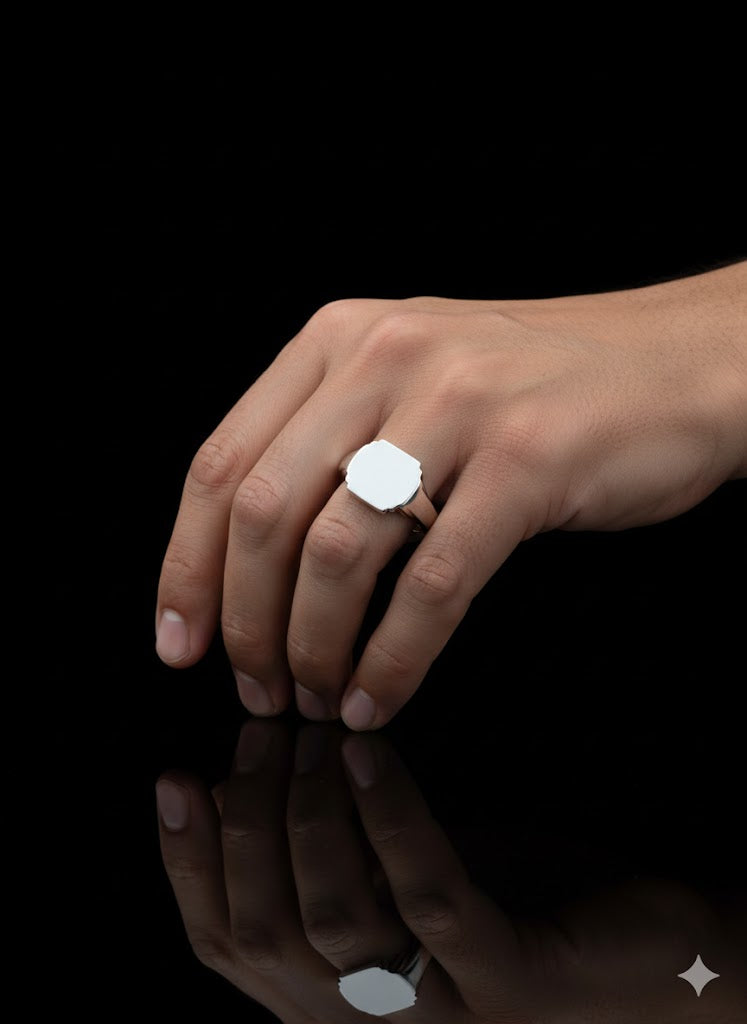 Sterling Silver Engravable Men’s Signet Ring – Free Name or Symbol Engraving
