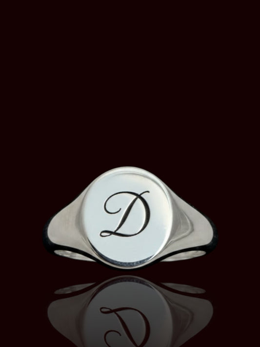 Sterling Silver Organic Oval Signet Ring – Free Personalized Name or Symbol