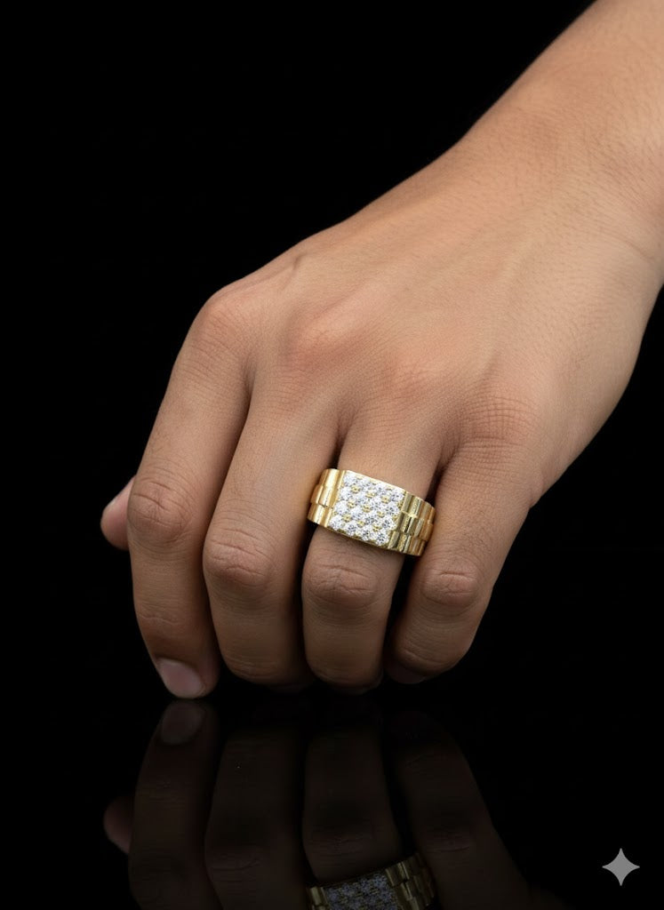 Men’s Silver & Gold Watch Strap Signet Ring – Bold Statement Ring