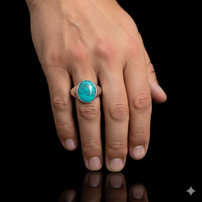 Sterling Silver Oval Turquoise Ring, 925 Silver  Turquoise Ring