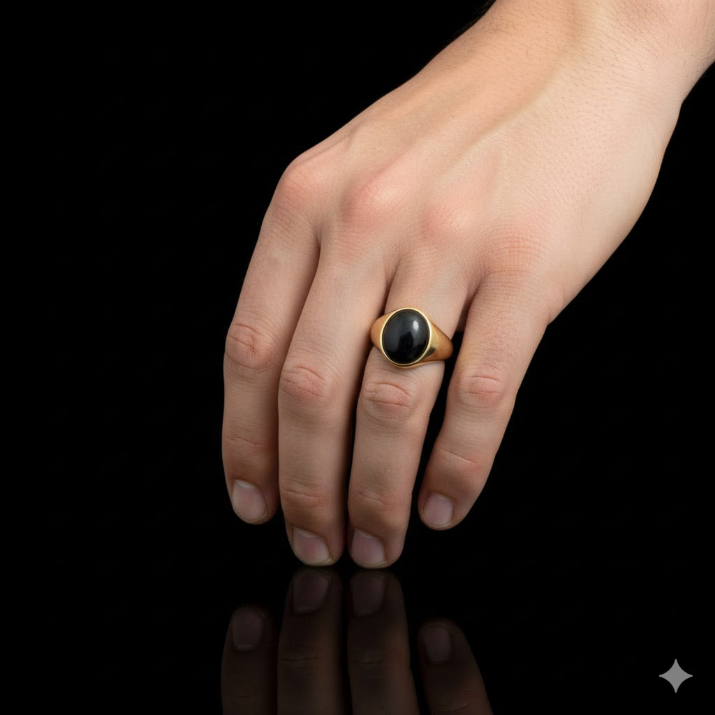 Sterling Silver Gold Oval Black Onyx Ring