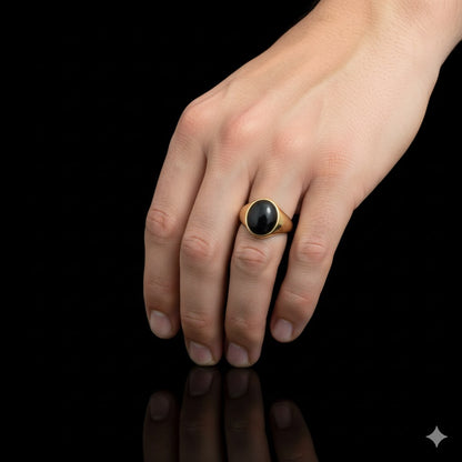 Sterling Silver Gold Oval Black Onyx Ring