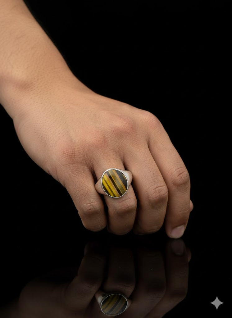 Tiger Eye Ring – 925 Solid Sterling Silver Men’s Statement Ring