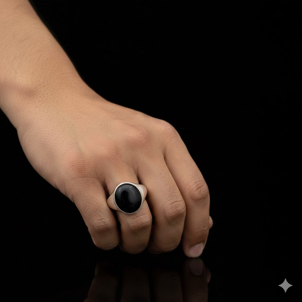 Sterling Silver Oval Black Onyx Ring