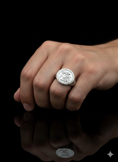 Sterling Silver St. George Coin Ring, 925 Silver Saint George Ring