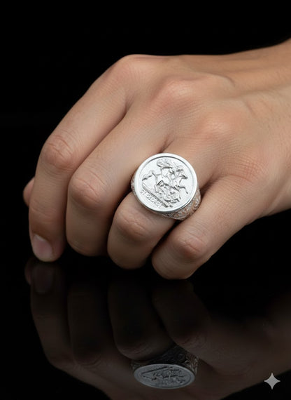 925 Sterling Silver St. George Dragon Slayer Ring