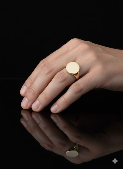 Sterling Silver Gold Tone Oval Signet Ring – Custom Engraved Name or Symbol