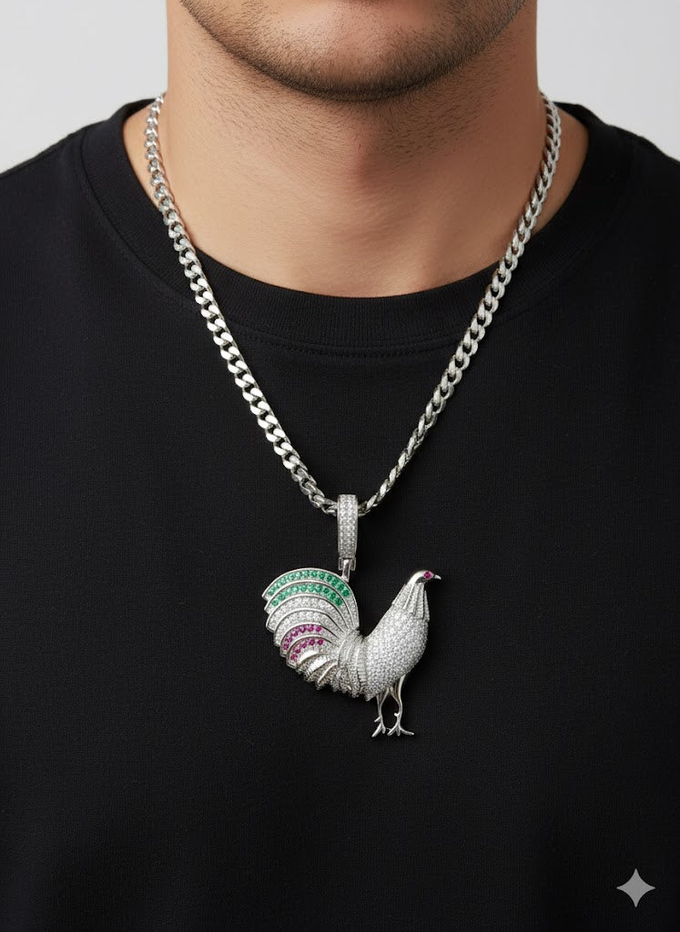 Sterling Silver Rooster Pendant – Mexican Silver Rooster Charm Necklace