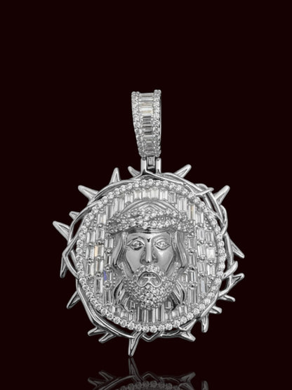 Men’s Round Jesus Face Pendant – 925 Sterling Silver Religious Hip Hop Necklace