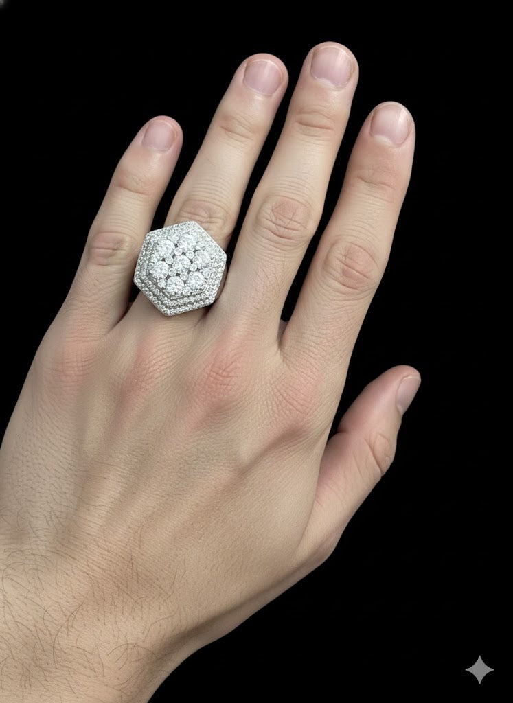 Hexagon CZ Men’s Silver Ring