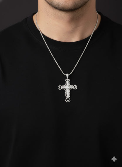 Patterned Stone Silver Cross Pendant