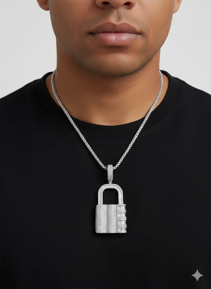 Lock Design Stone Silver Men’s Pendant