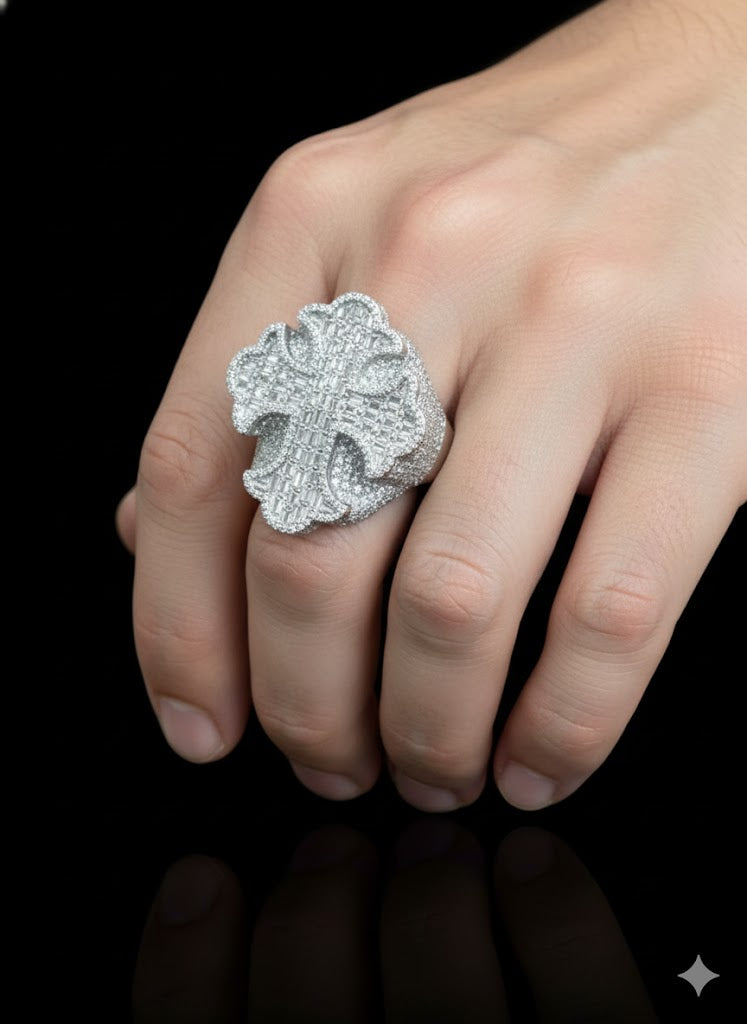 CZ Stone Cross Men’s Silver Ring