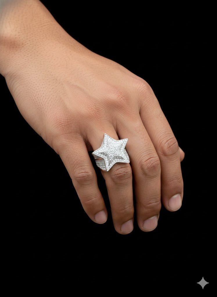 Star Pattern Men’s Silver Ring