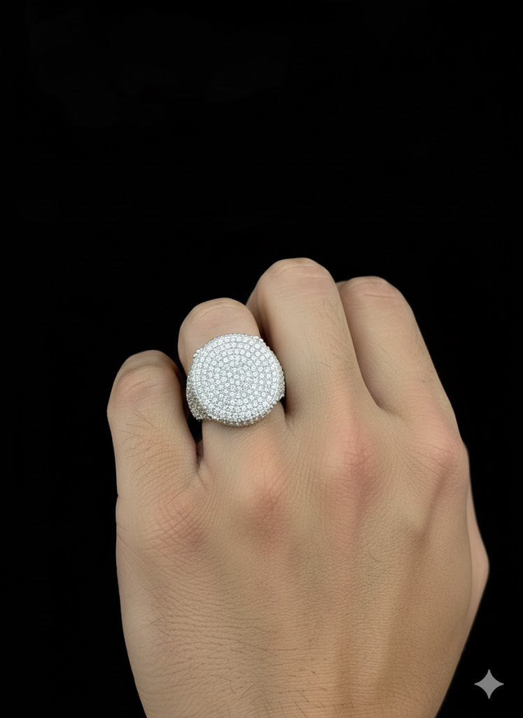 Round CZ Stone Men’s Silver Ring