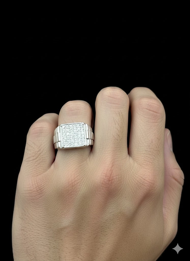Rectangular CZ Design Silver Ring