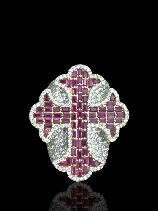 Red Stone Men’s Silver Cross Ring