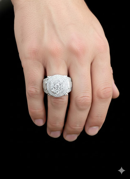 Round CZ Design Men’s Silver Ring