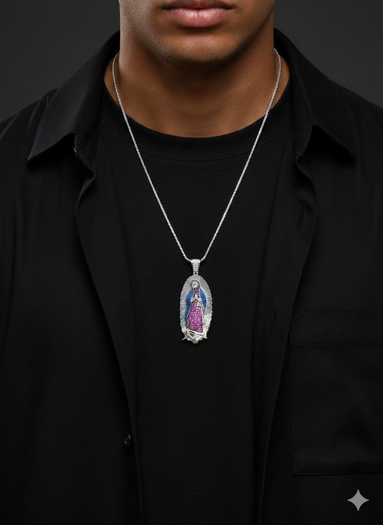 Virgin Mary Silver CZ Pendant