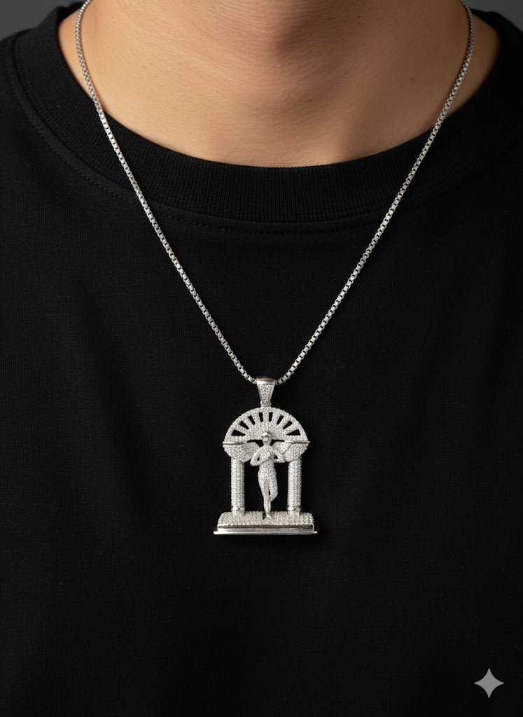 Praying Angel CZ Silver Pendant