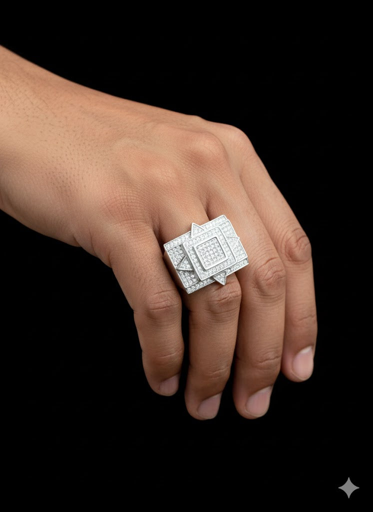 Men’s Sterling Silver Rectangular Geometric Ring