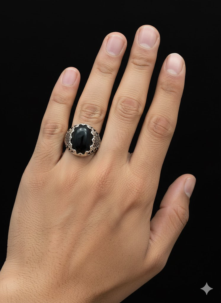 Men’s Sterling Silver Black Onyx Stone Ring