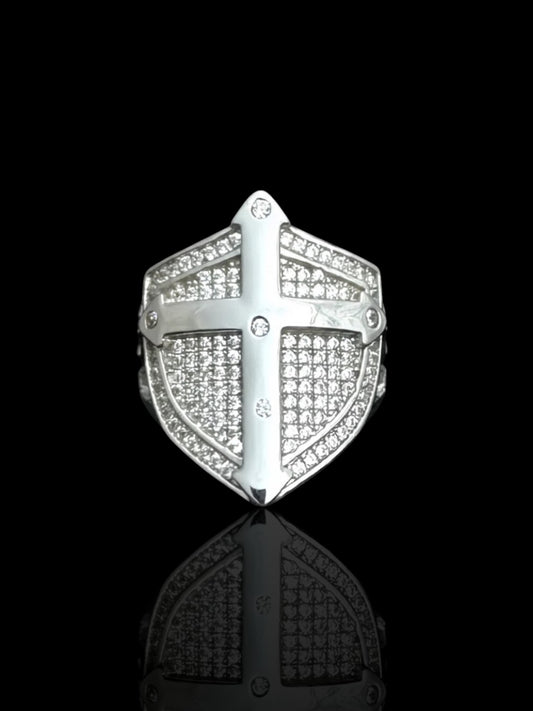 Men’s Silver Iced Cross Shield Ring