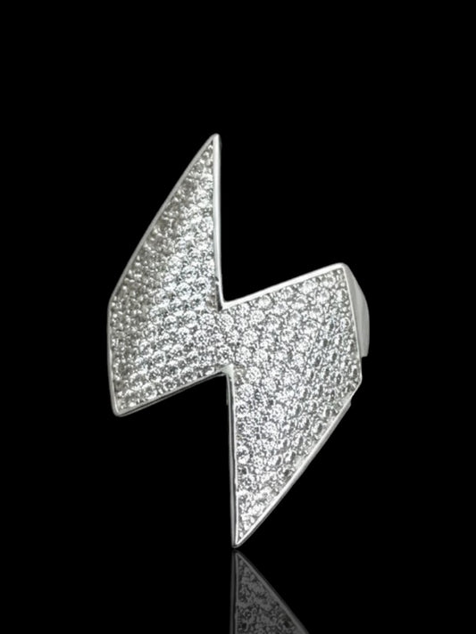 Men’s Lightning Symbol CZ Stone Silver Ring