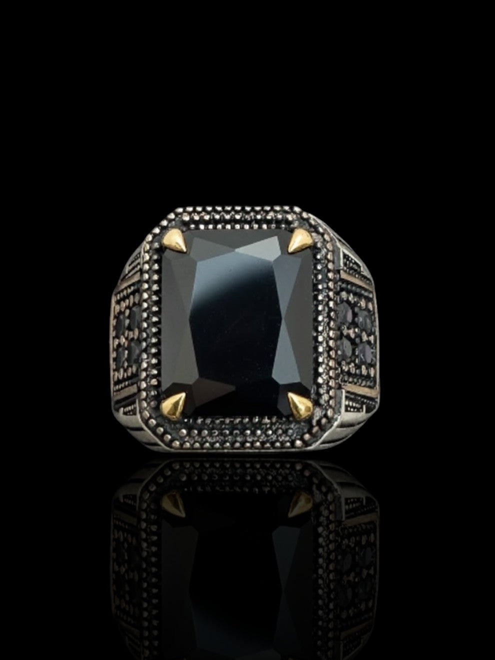 Men’s Sterling Silver Rectangular Black Onyx Ring