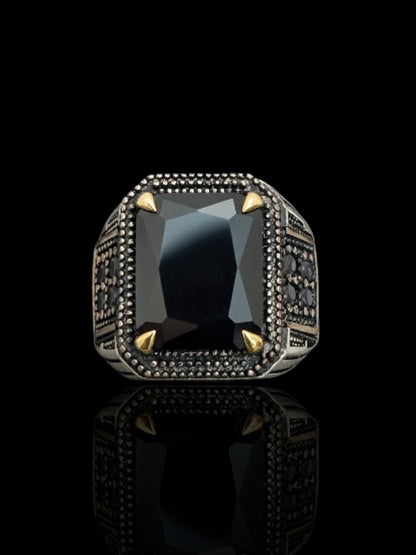 Men’s Sterling Silver Rectangular Black Onyx Ring