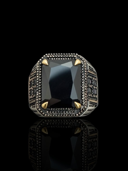 Men’s Sterling Silver Rectangular Black Onyx Ring