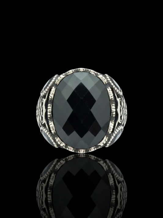 Men’s Sterling Silver Black Onyx Custom Design Ring