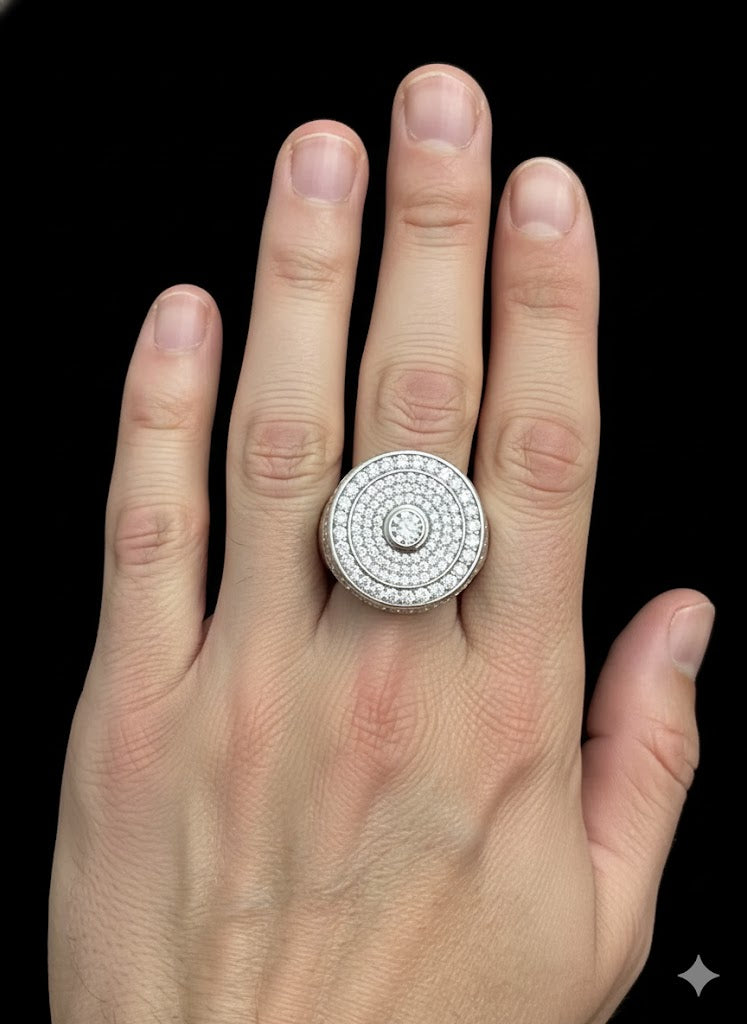 Round CZ Men’s Silver Ring