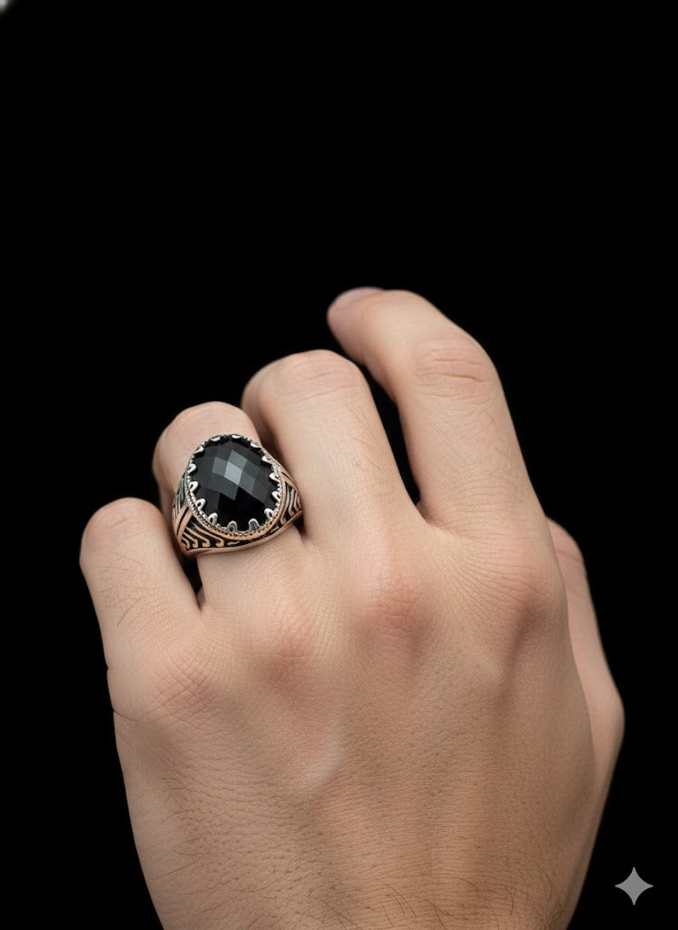 Men’s Sterling Silver Oval Onyx Ring
