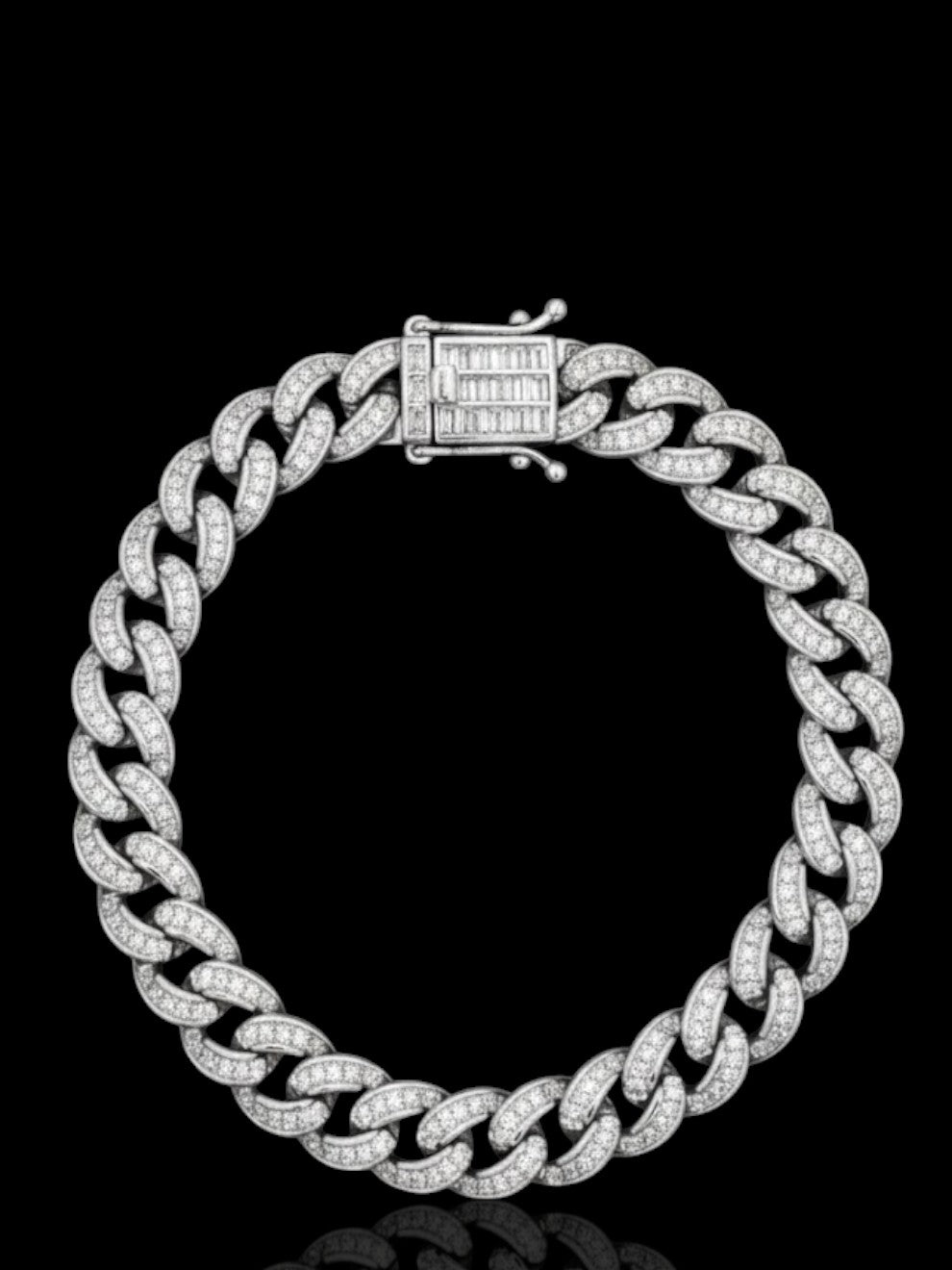 Men’s Sterling Silver Cuban Bracelet with Baguette CZ Stones