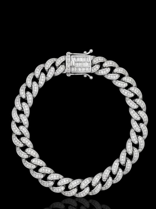 Men’s Sterling Silver Cuban Bracelet with Baguette CZ Stones